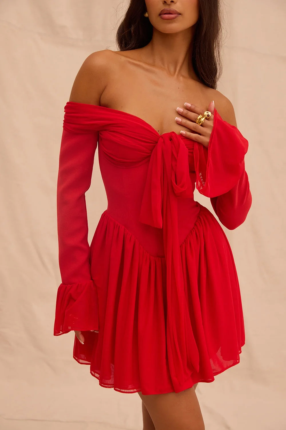 scarlet off shoulder dress