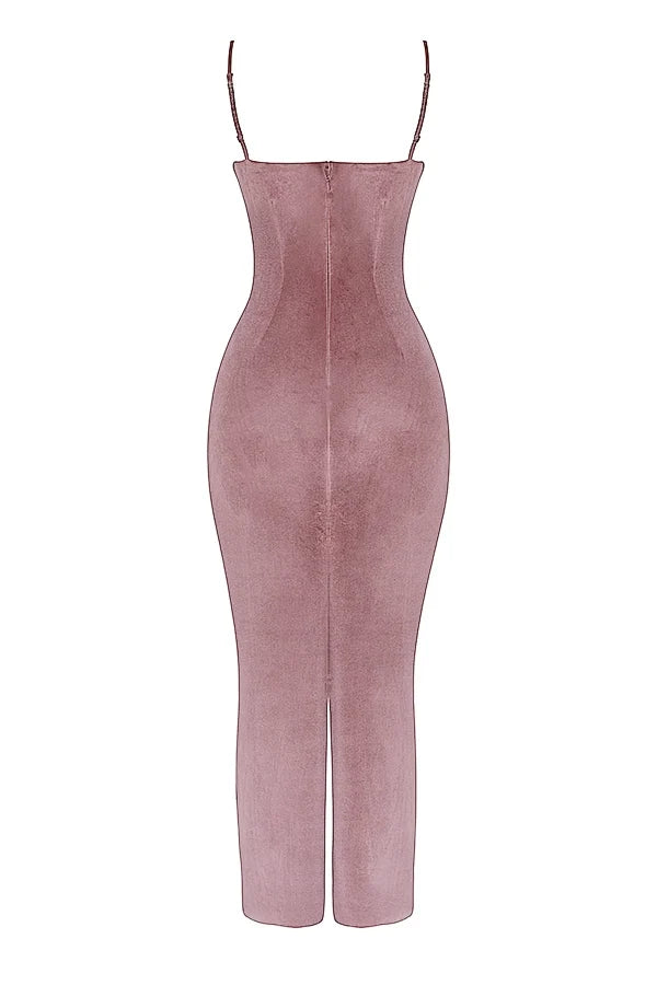 soft pink velvet midi dress