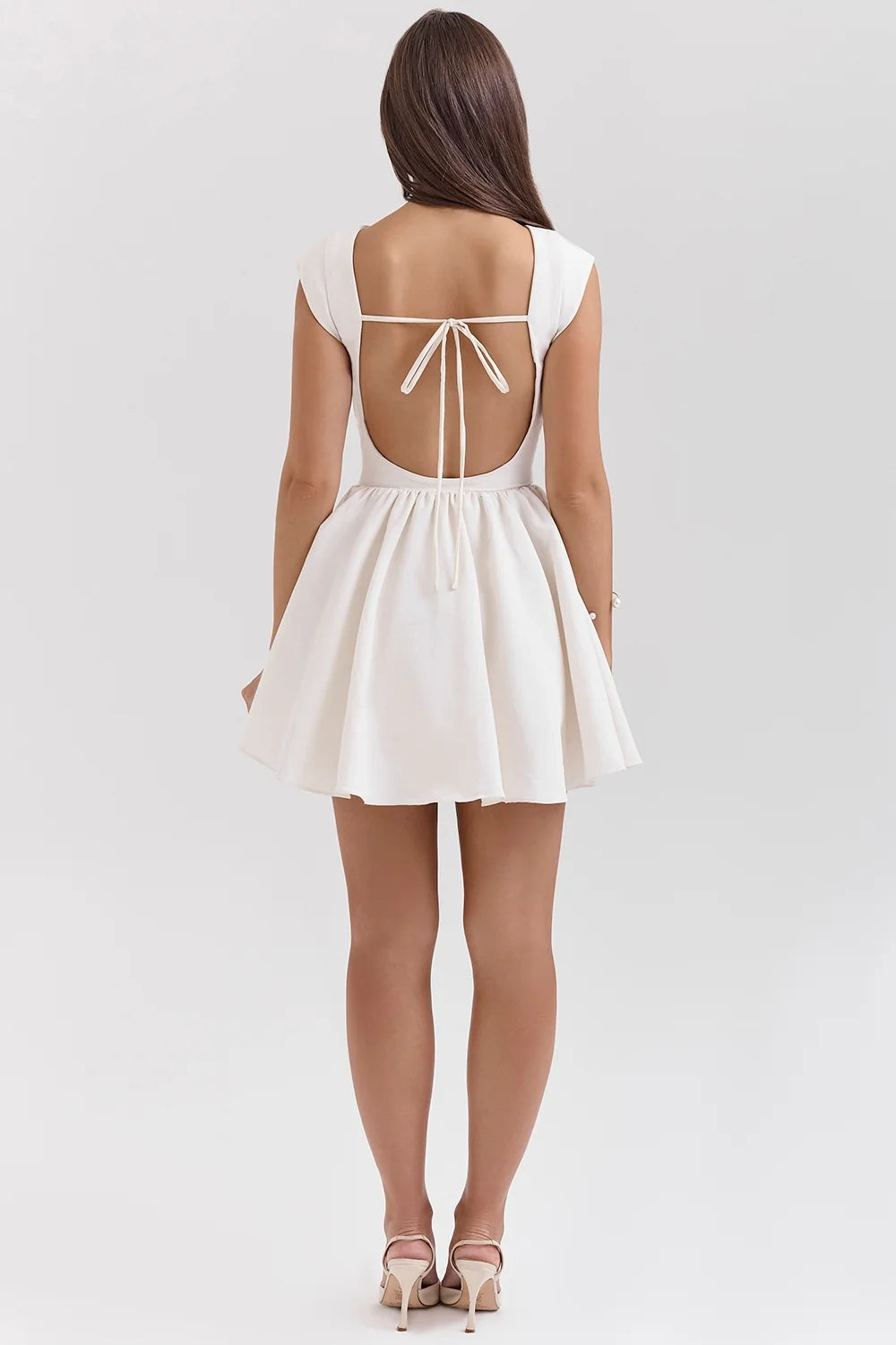 white open back mini dress