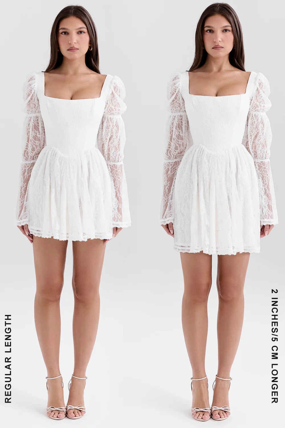 white lace puff sleeve mini dress