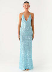 Ocean Views Sequin Maxi Dress Blue