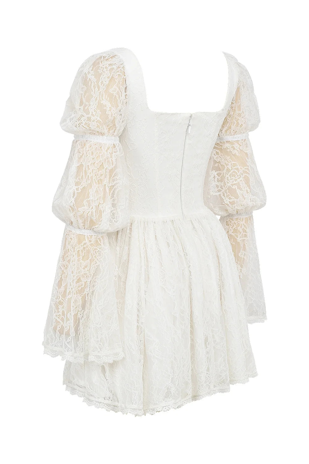 white lace puff sleeve mini dress