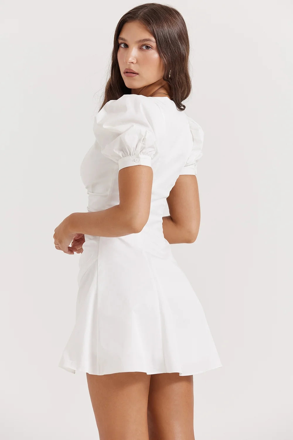 white puff sleeve mini dress