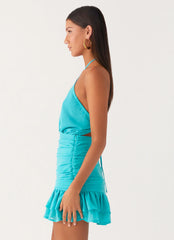 Egoist Crossover Mini Dress Aqua Blue