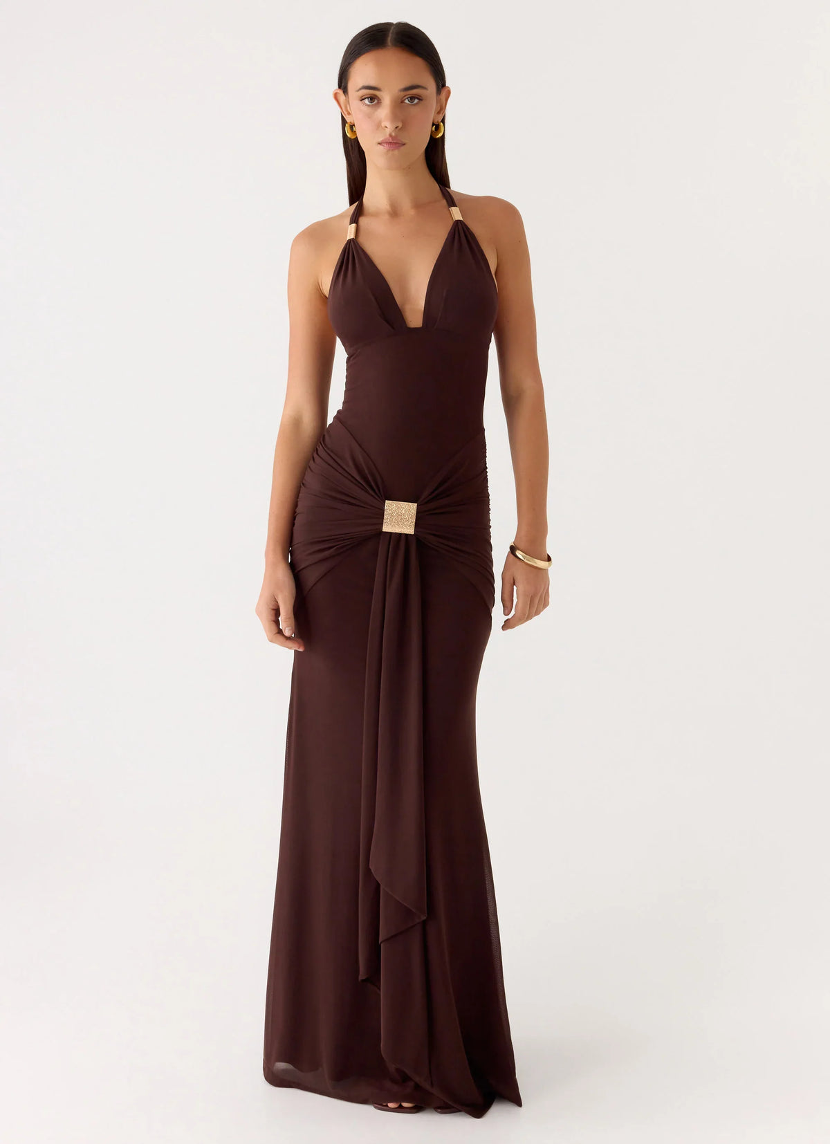 Miyah Halter Hardware Maxi Dress Chocolate