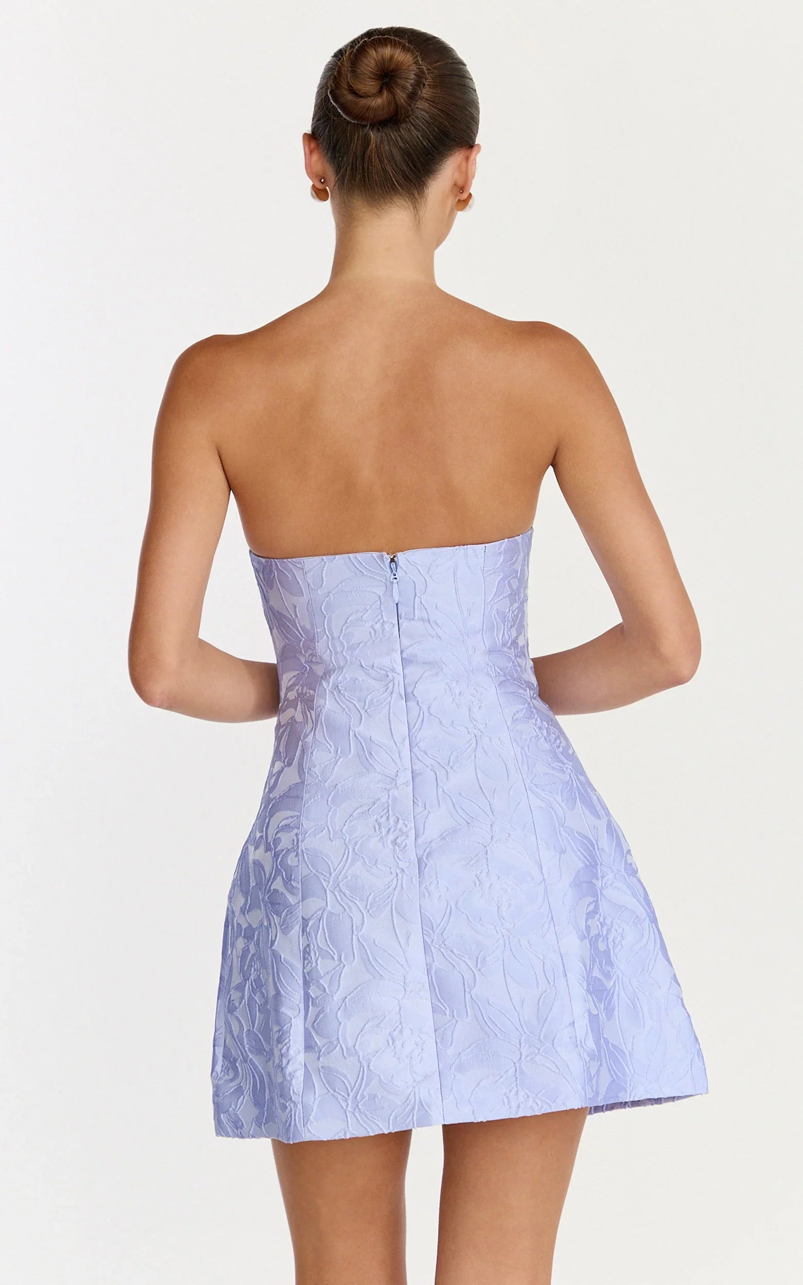 Rosalie Mini Dress Strapless Jacquard Floral Mini Dress in Blue