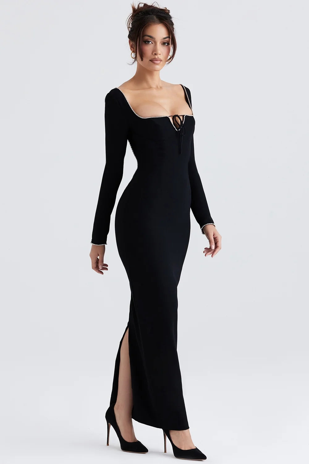 black crystal embellished maxi dress