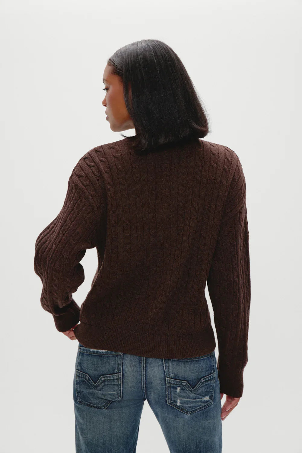 Bea Cable Knit Zip Up Sweater Chocolate Brown
