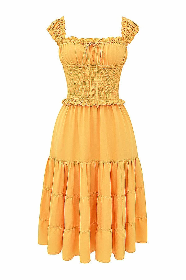 tangerine shirred sundress
