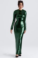 pine green sequin maxi dress