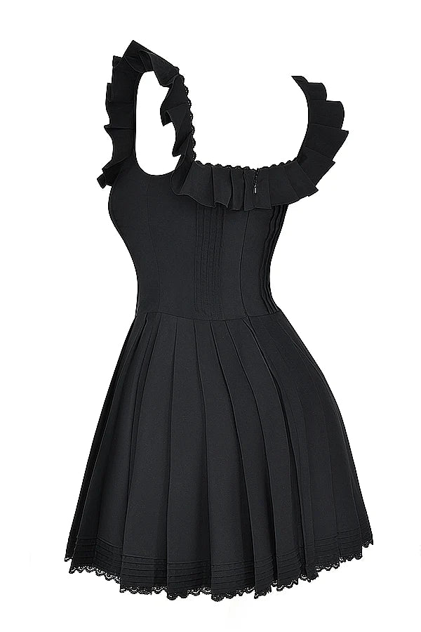 black pin tuck pleated dress