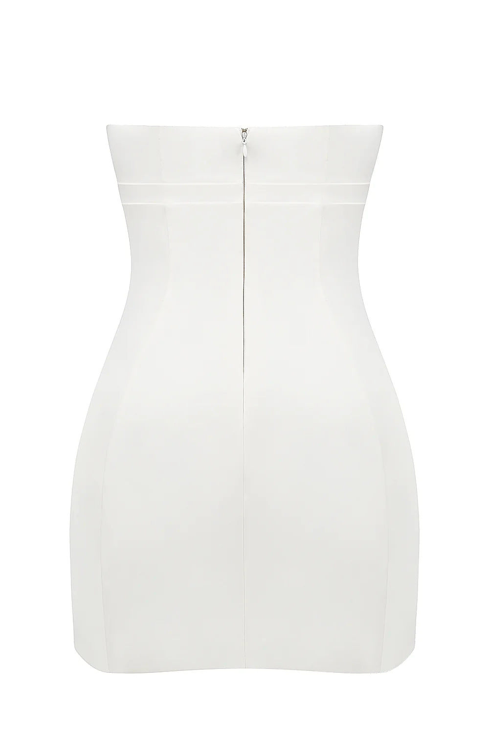 white strapless twill mini dress
