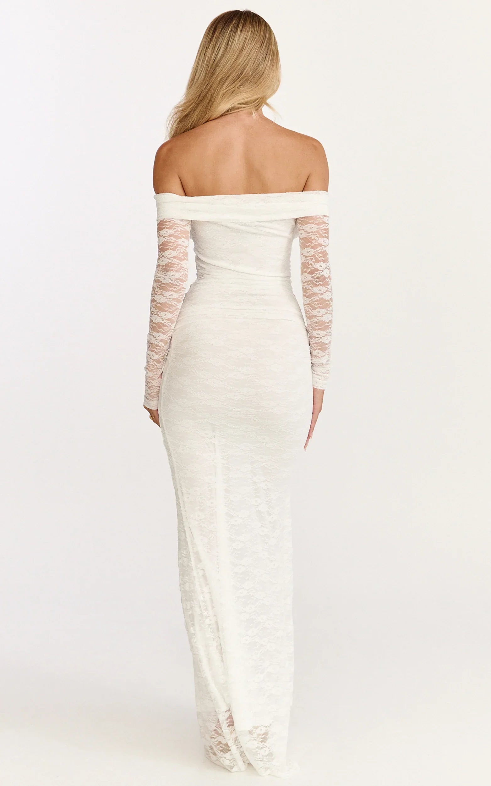 Melville Maxi Dress Off Shoulder Long Sleeve Lace Dress in White