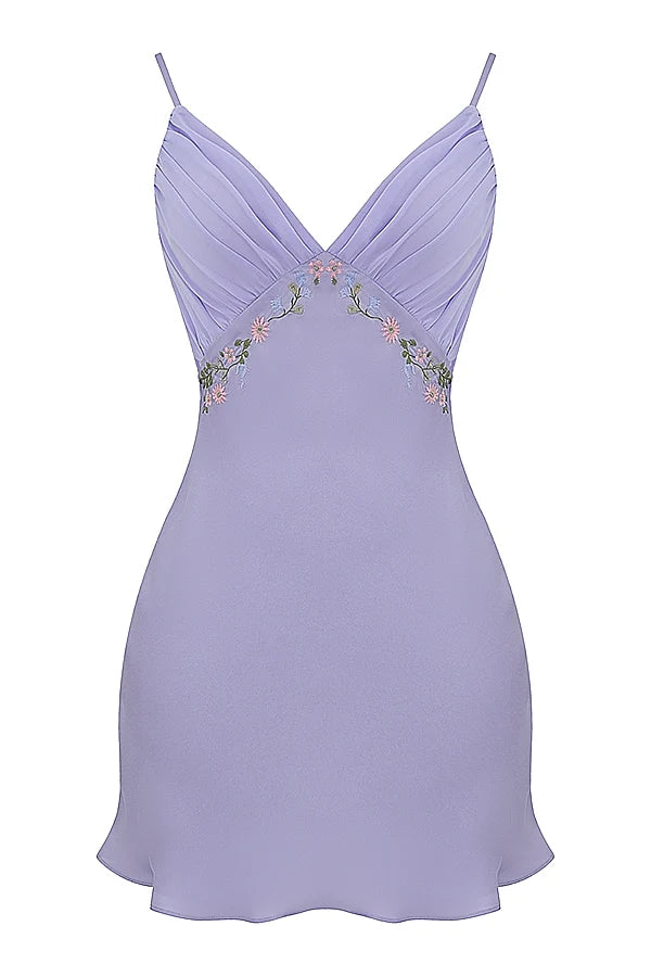 embroidered lavender mini dress