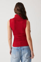 Axel Cable Cloud Knit Sleeveless Sweater Red Velvet