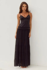 ROSETTA BACKLESS TIERED MAXI DRESS BLACK