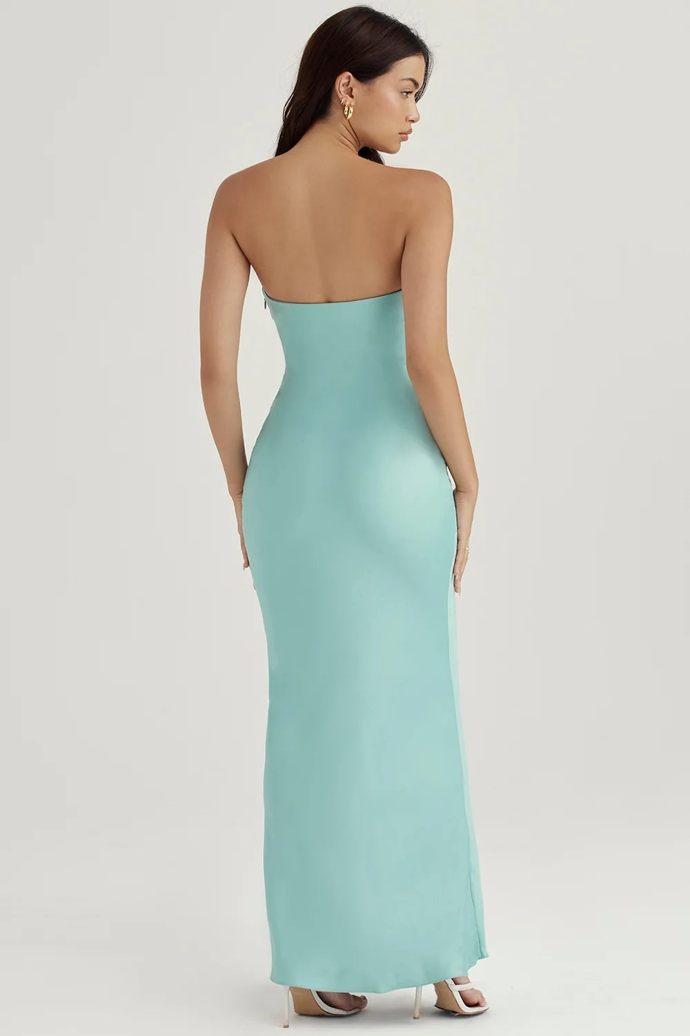 jade satin strapless maxi dress