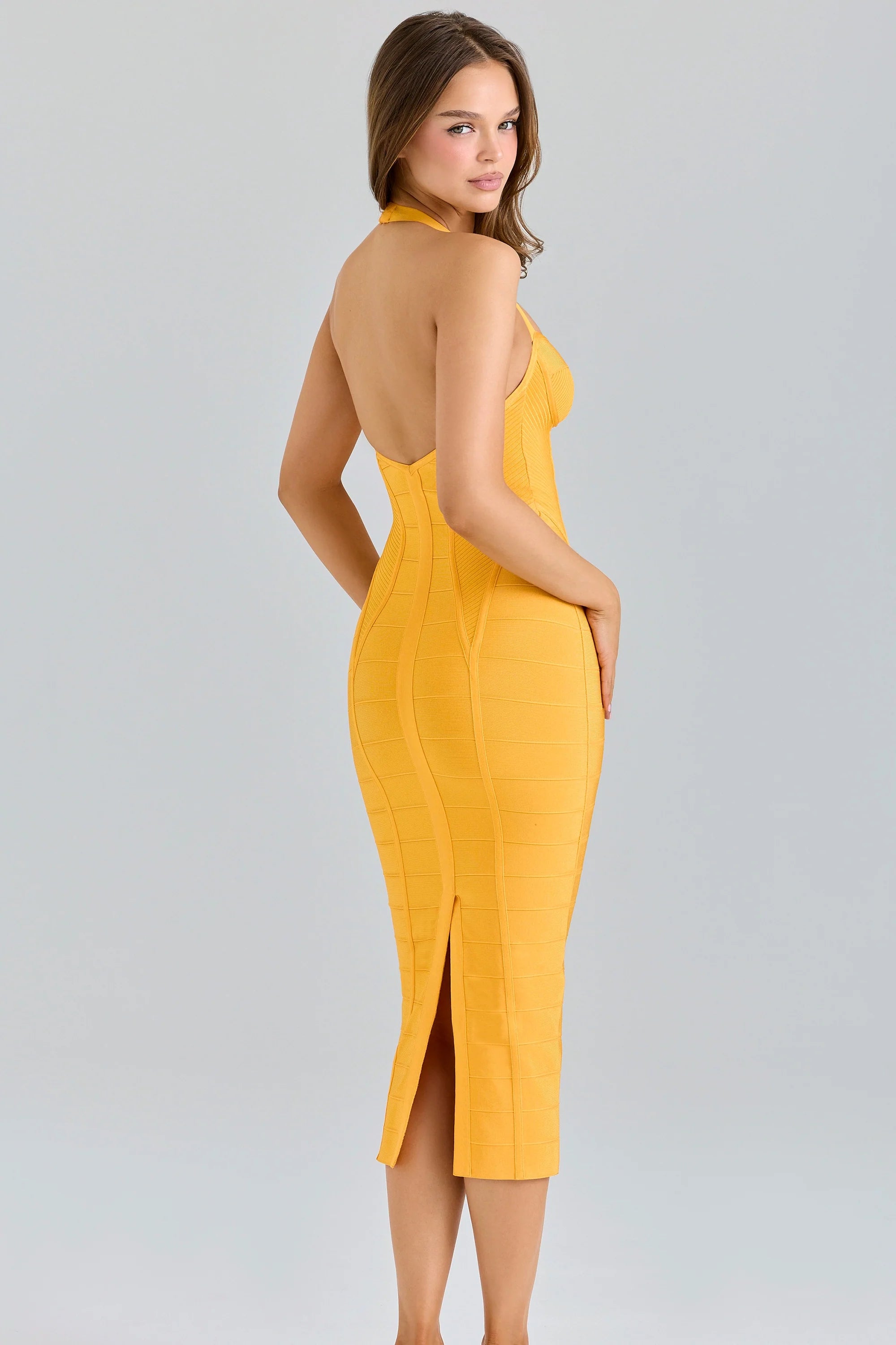 orange sherbet midi bandage dress