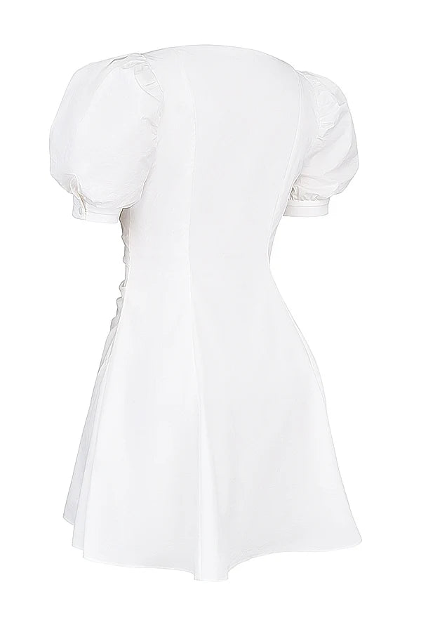 white puff sleeve mini dress