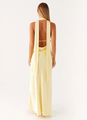 Alicia Satin Halter Maxi Dress Yellow