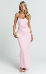 Pietra Maxi Dress Scoop Neck Side Seam Tucks Fitted Dress in Pink