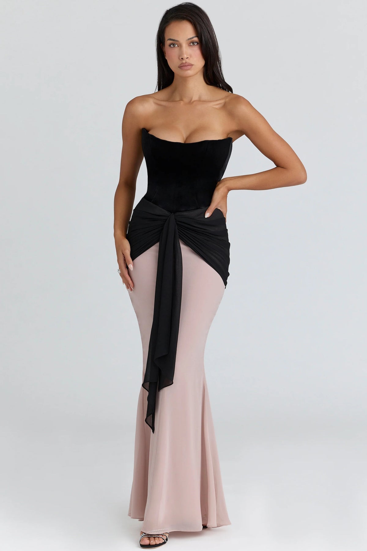 black blush chiffon maxi dress limited edition