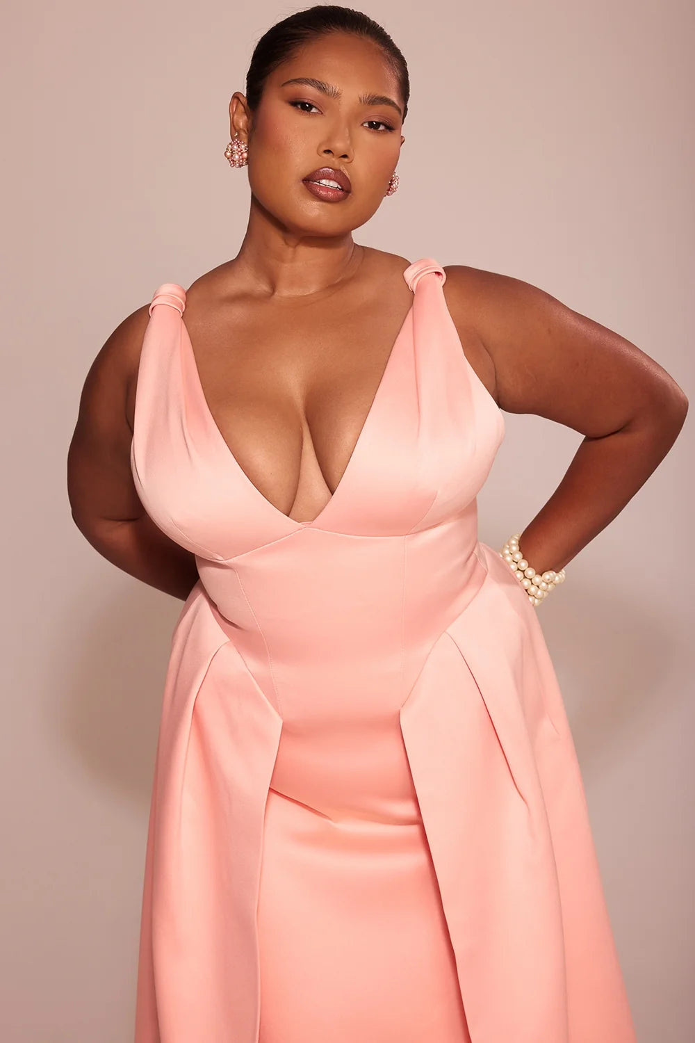 peach satin pleated midi dress sale