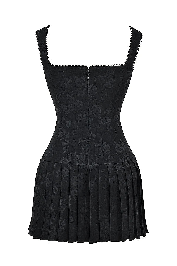black pleated mini dress