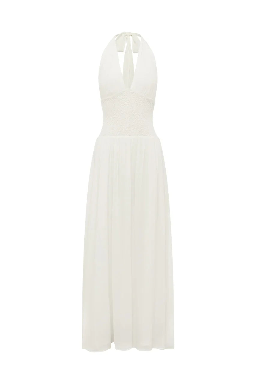 FERNANDA PLUNGE HALTER MAXI DRESS WHITE