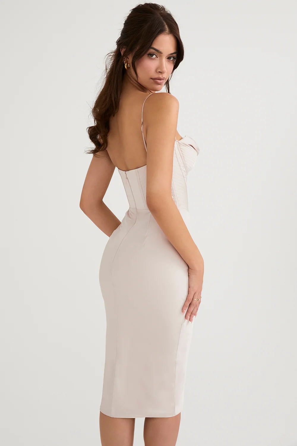 crystal satin corset midi dress