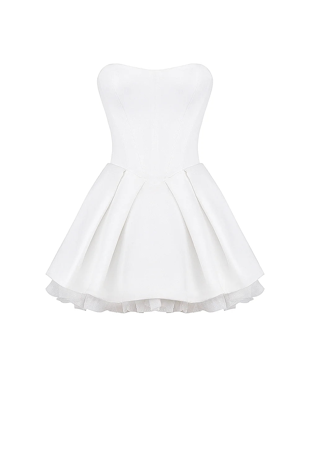 white satin strapless bow mini gown