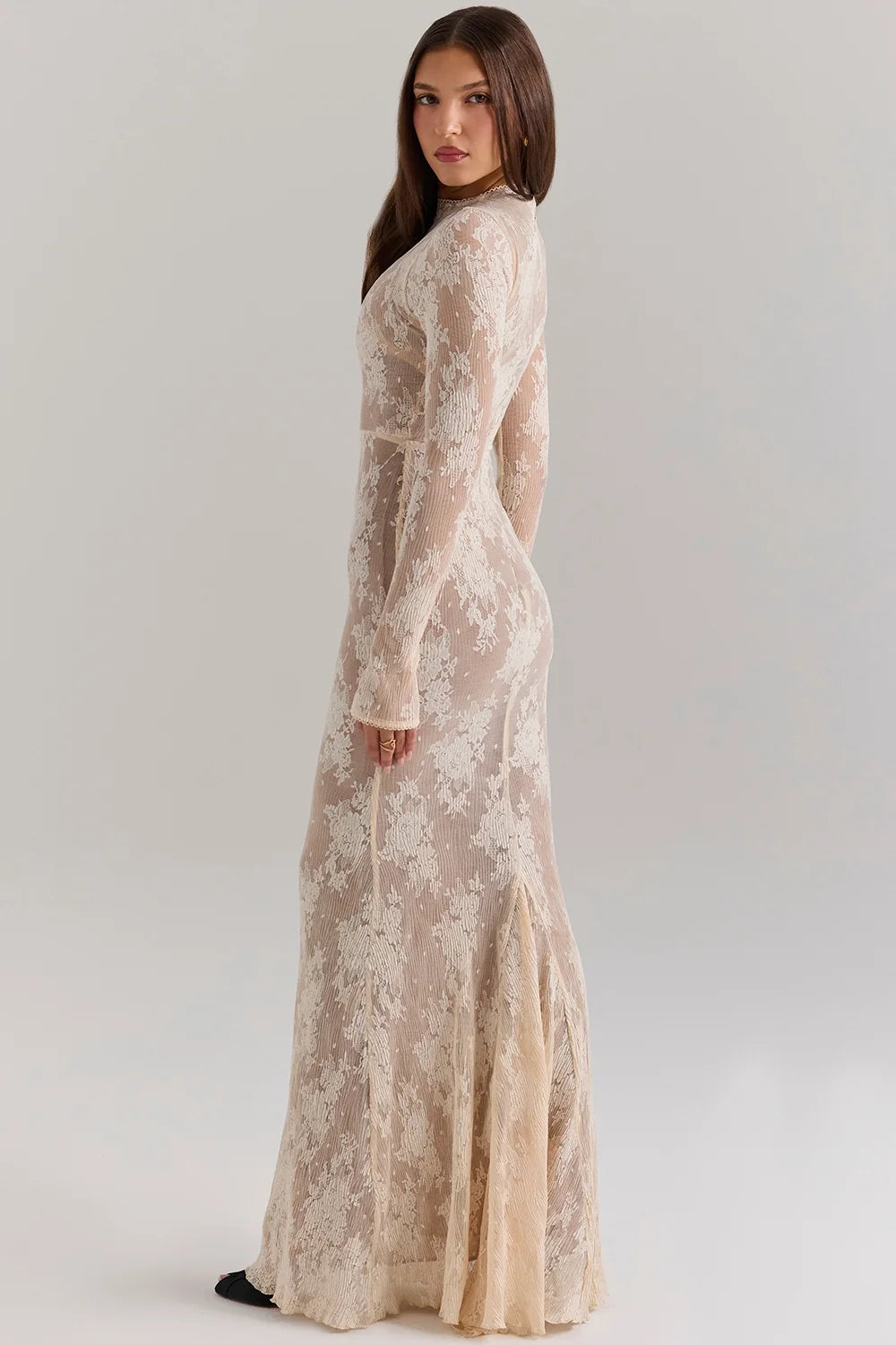 peach lace maxi dress