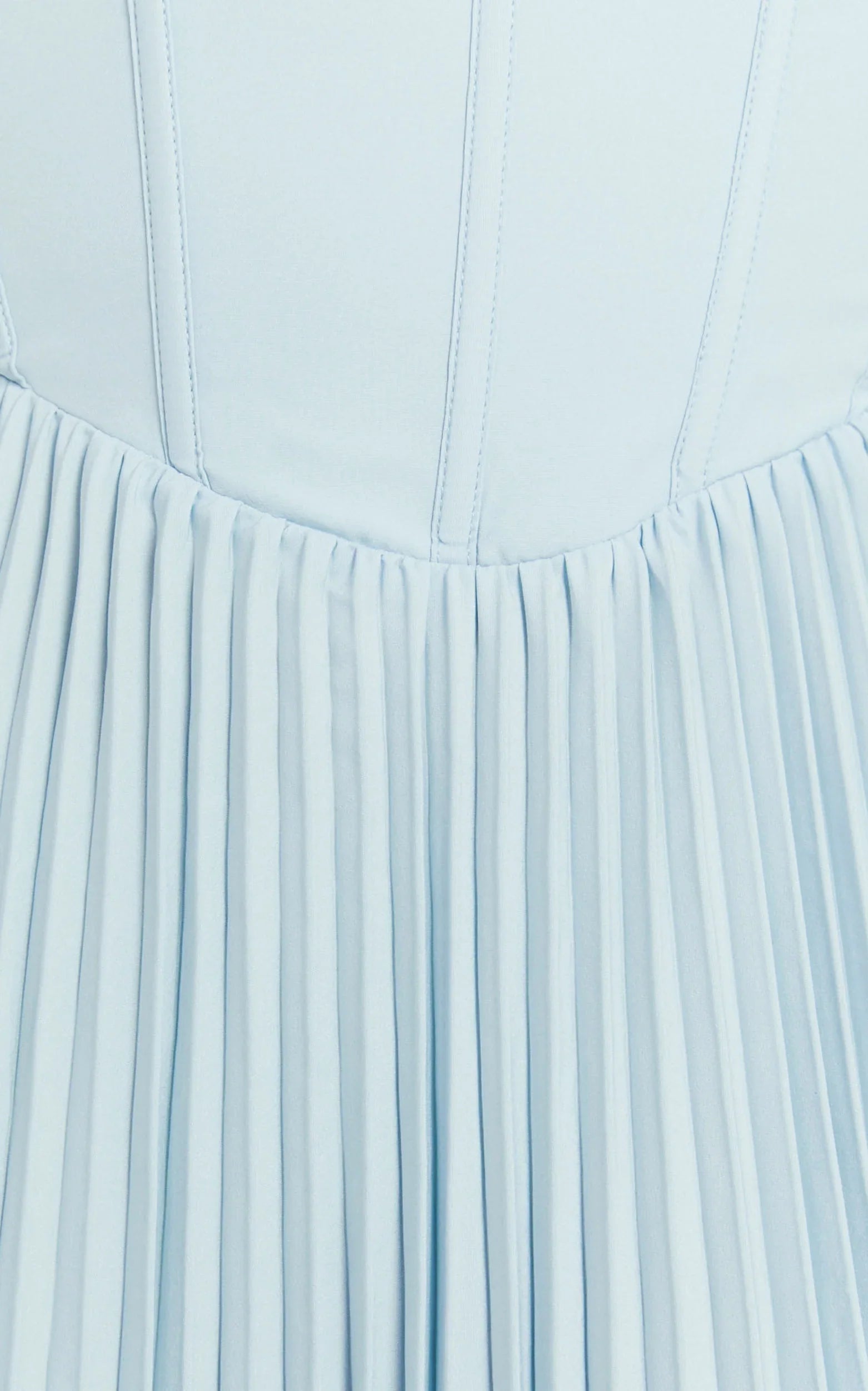 Loretta Midi Dress Lace Up Back Bustier Pleated Dress in Light Blue