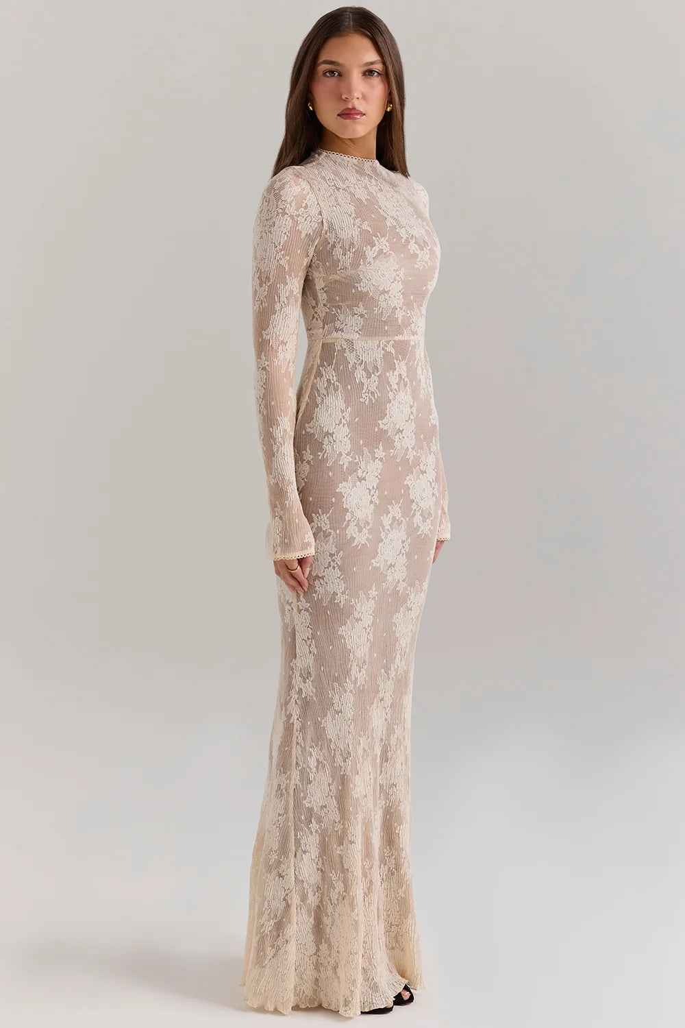 peach lace maxi dress