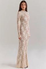 peach lace maxi dress
