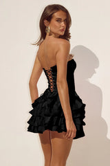 TABITHA BUSTIER RUFFLE MINI DRESS BLACK