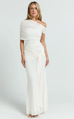 Nicolette Maxi Dress Cape Sleeve Off Shoulder Dress in Cream