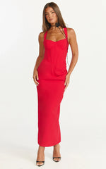 Lila Midi Dress V Neck Corset Top Bodycon Dress in Red