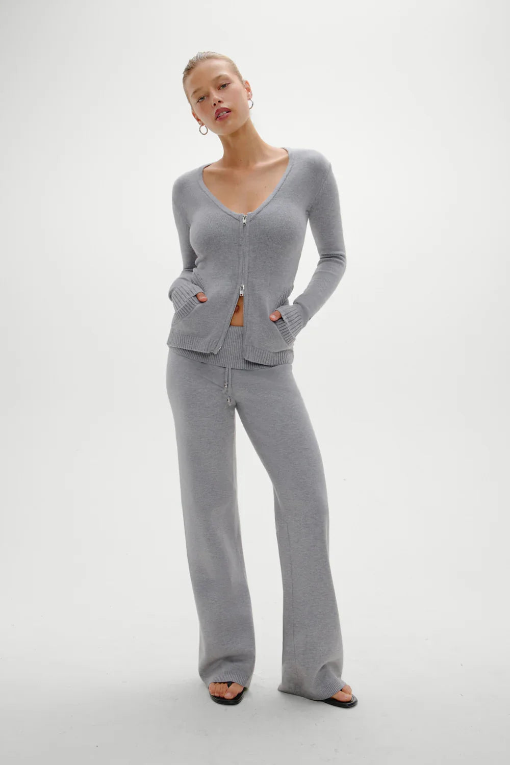 Sienna Zip Up Knit Sweater Cloud Cover