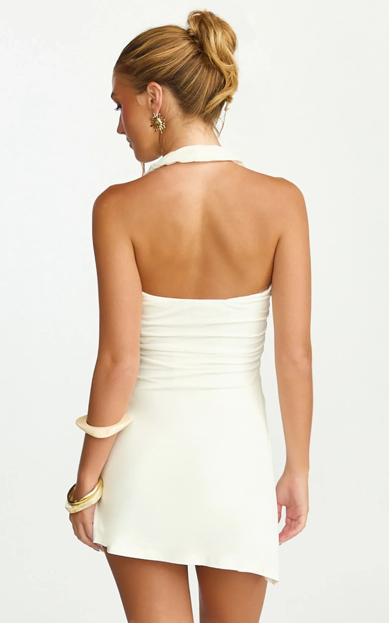 Odile Mini Dress U Halter Neck Dress in Cream