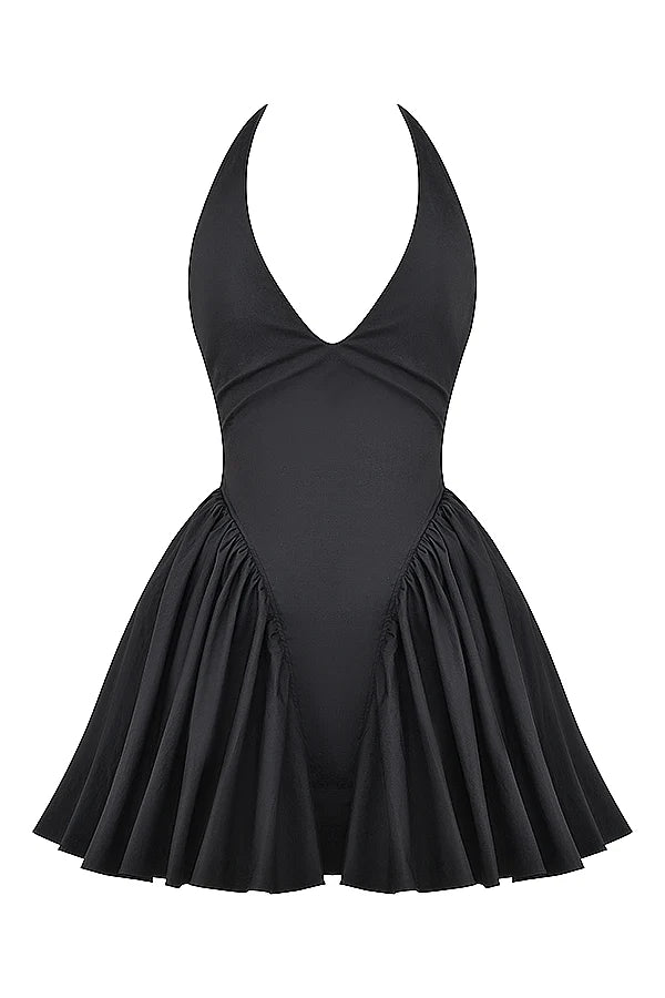 black halter mini dress