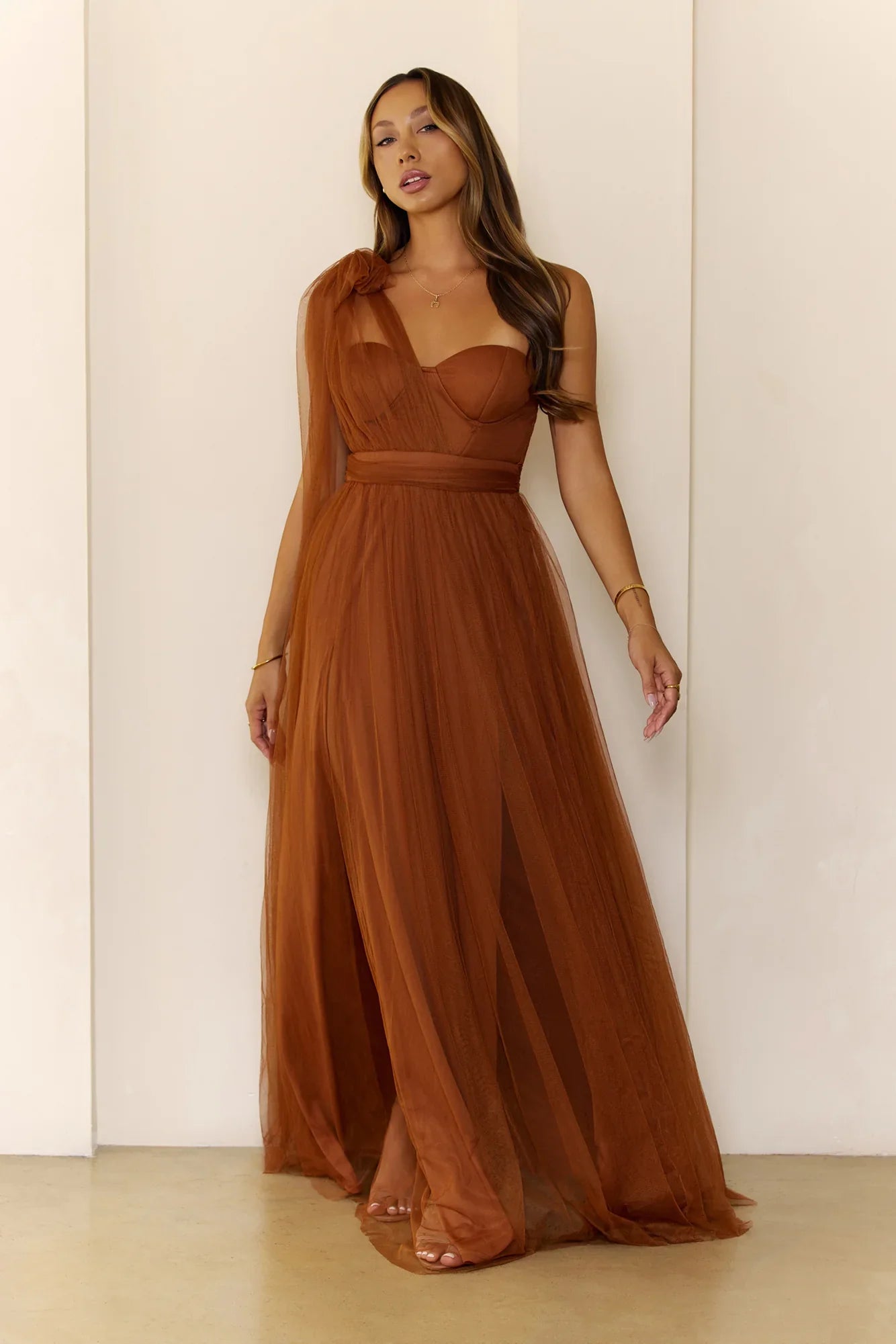 Perfect Poise Mesh Maxi Dress Rust