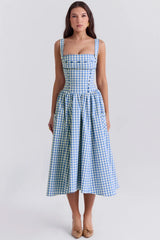 regatta blue gingham midi sundress