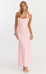 Candace Midi Dress Halter Neck Ribbed Knit Dress in Pale Pink