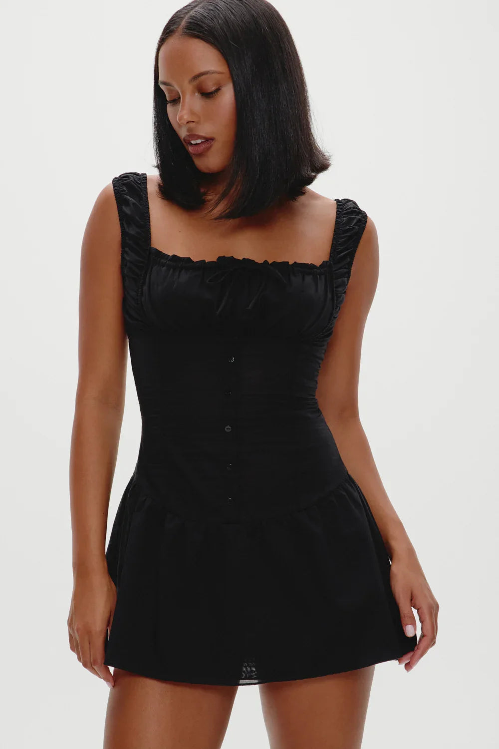 Christa Ruffle Mini Dress Black