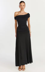 Ophelia Maxi Dress Off Shoulder Ruched Fit And Flare Dress in Black
