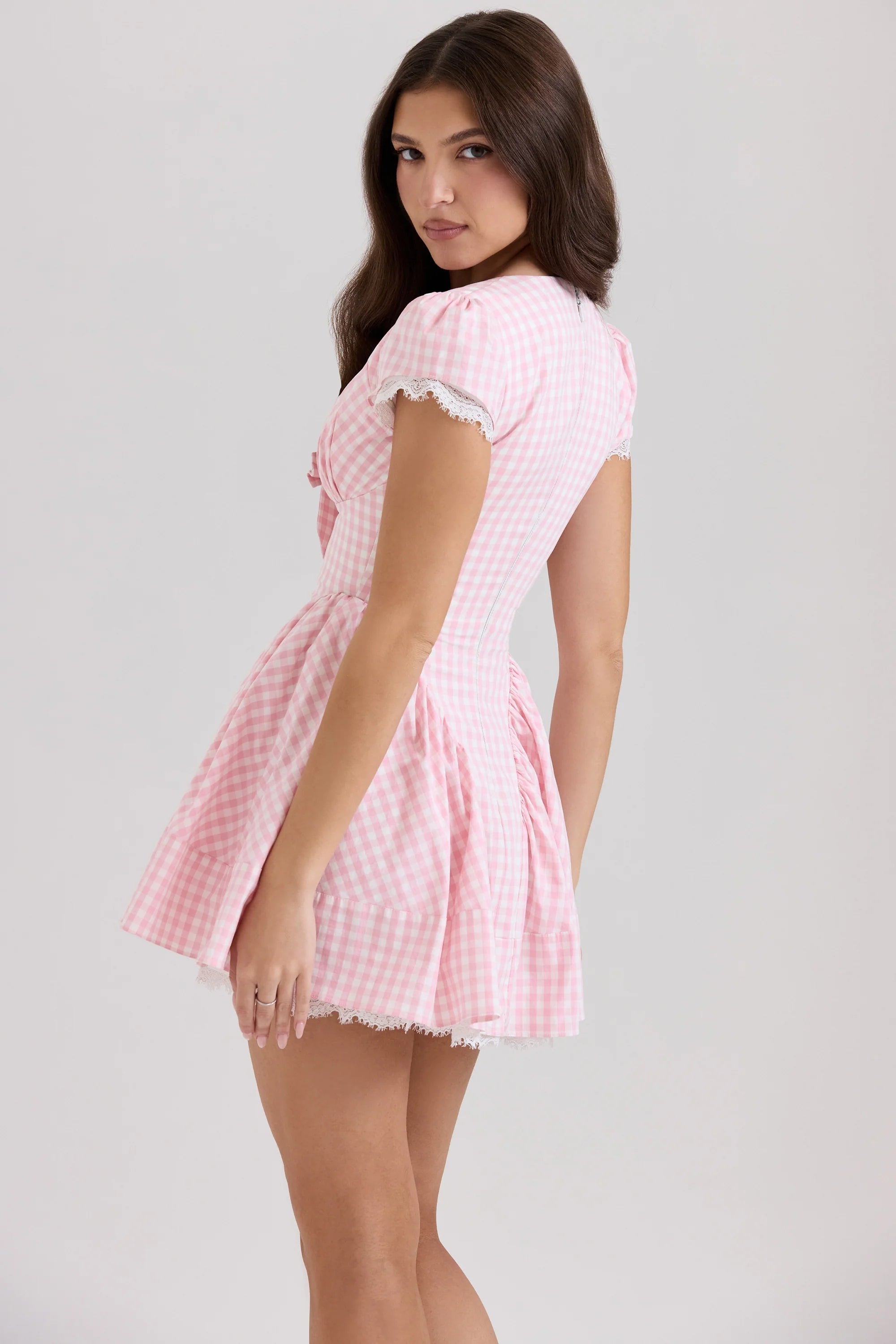 pink gingham cotton mini dress