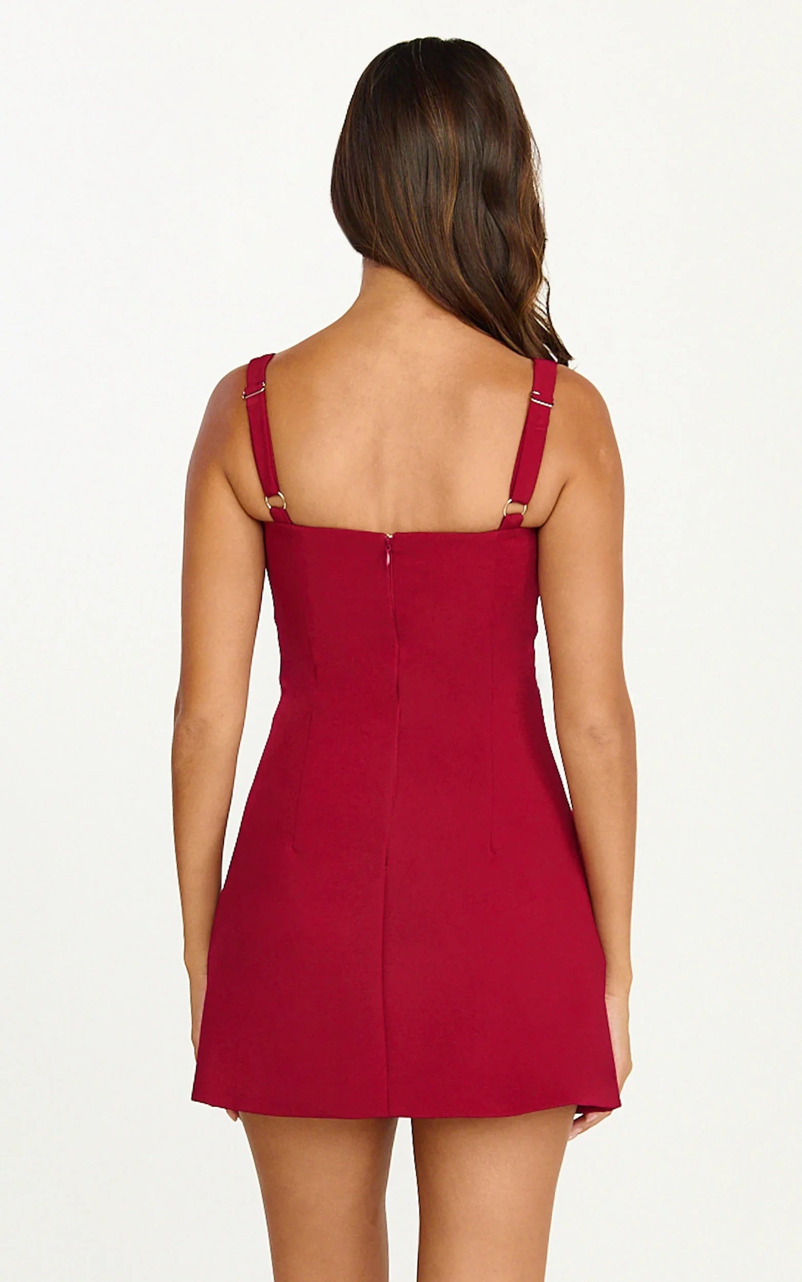 Odette Mini Dress Plunge V Neck A Line Dress in Cherry Red