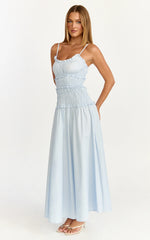 Cami Midi Dress Rushed Bodice Dress in Blue