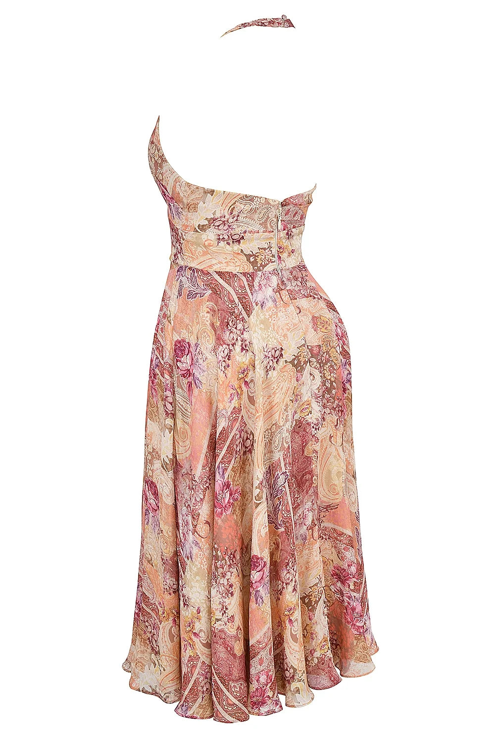 paisley patchwork print georgette halter sundress